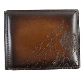 Berluti Leather Calligraphy Money Clip Wallet Brown