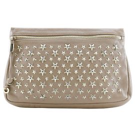 Jimmy Choo Star Studs Leather Pouch Beige