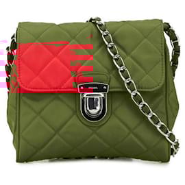 Prada-Prada Quilted Mini Chain Shoulder Bag Nylon Saffiano-Red