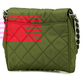 Prada-Prada Quilted Mini Chain Shoulder Bag Nylon Saffiano-Red