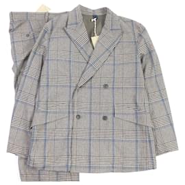 Autre Marque Check Pattern Suit Rayon Polyester Wool Brown