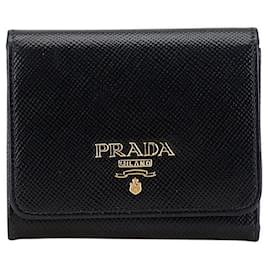 Prada-Prada Saffiano Logo Tri-fold Wallet Black-Black