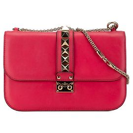 Valentino Rockstud Chain Shoulder Bag Pink Leather Pink