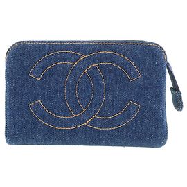 Chanel Denim Kosmetiktasche Blau
