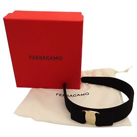 Salvatore Ferragamo Ribbon Headband Black Gold Other
