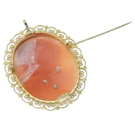 Autre Marque-K14YG Shell Cameo Pendant Brooch-Golden