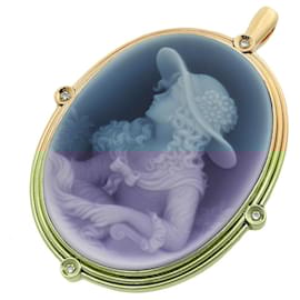Autre Marque-K18YG Black Onyx Stone Cameo Pendant Brooch-Black