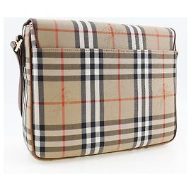 Bolsa de ombro em lona e couro Burberry Bege