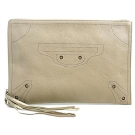 Balenciaga-Balenciaga Leather Clutch Bag 443522-Beige