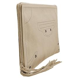 Balenciaga-Balenciaga Leather Clutch Bag 443522-Beige