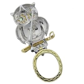 Autre Marque-Owl Pendant Brooch K18WG/K18YG Green Garnet Shell-White