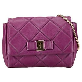 Salvatore Ferragamo Vara Ribbon Quilted Leather Chain Shoulder Bag Purple