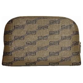 Balenciaga-Balenciaga BB Monogram Cosmetic Pouch Handbag-Brown