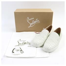 Christian Louboutin-Christian Louboutin Spike Studs Leather Slip-on Shoes-White