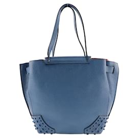 Tod's-Tod's Wave Tote Bag Studded Leather Blue-Blue