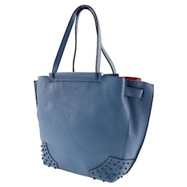 Tod's-Tod's Wave Tote Bag Studded Leather Blue-Blue