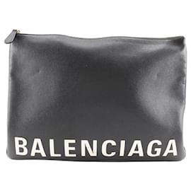 Balenciaga-Balenciaga Leather Logo Clutch Bag-Black