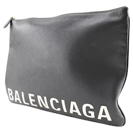 Balenciaga-Balenciaga Leather Logo Clutch Bag-Black