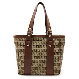 Fendi-Fendi Zucchino Tote Bag Canvas Leather-Beige