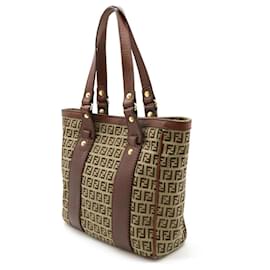 Fendi-Fendi Zucchino Tote Bag Canvas Leather-Beige