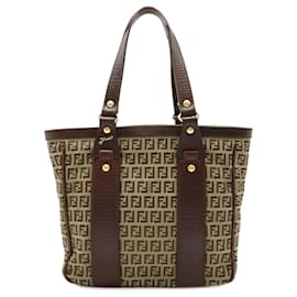 Fendi-Fendi Zucchino Tote Bag Canvas Leather-Beige
