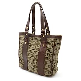 Fendi-Fendi Zucchino Tote Bag Canvas Leather-Beige