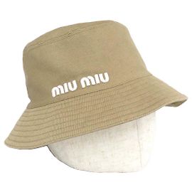 Miu Miu Logo Embroidery Bucket Hat Beige