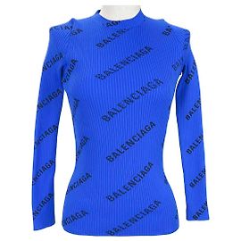 Strickpullover mit Balenciaga-Logo-Print Blau