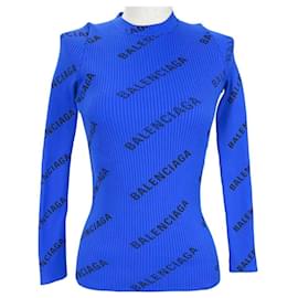 Balenciaga-Balenciaga Logo Print Knit Sweater-Blue