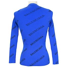 Balenciaga-Balenciaga Logo Print Knit Sweater-Blue