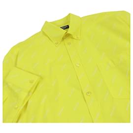 Balenciaga-Balenciaga Logo Shirt Yellow Cotton 40-Yellow