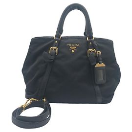 Prada Nylon Leather Tessuto 2WAY Bag Black