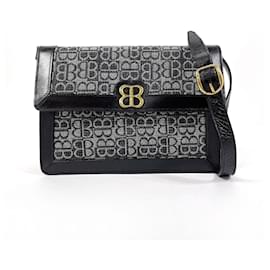 Balenciaga-Balenciaga Canvas Leather BB Logo 2WAY Vintage Shoulder Bag-Black