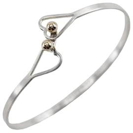 Tiffany & Co Tiffany Silver/Gold Hook & Eye Double Heart Bangle Silvery