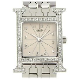 Hermès Relógio Hermes H com bezel de diamante, quartzo, aço inoxidável Prata