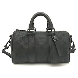 Louis Vuitton Leather Keepall Bandouliere 25 Handbag Black