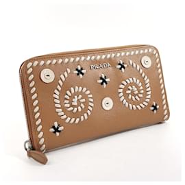 Prada-Prada Saffiano Leather Zip Wallet Brown-Brown