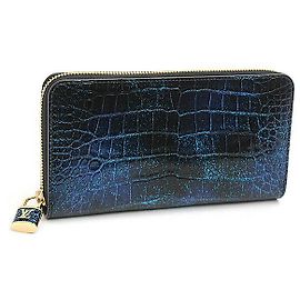 Louis Vuitton Crocodile Zippy Wallet Padlock N81607 Blue