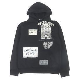 Schwarzer Hoodie XS mit DIOR Archiv-Patch Schwarz