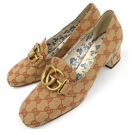 Gucci GG Marmont Mid Heel Pumps Brown Brown