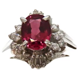 Autre Marque-Pt900 Garnet Diamond Ring 14-Other
