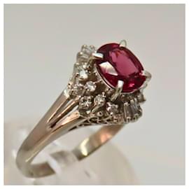 Autre Marque-Pt900 Garnet Diamond Ring 14-Other