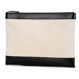Balenciaga-Balenciaga Navy Clip M Canvas Leather Clutch-Beige