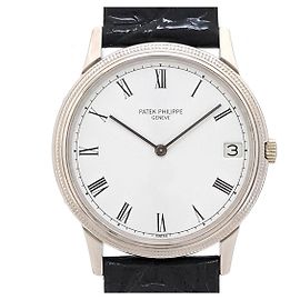 Patek Philippe White Gold Leather Automatic Watch 3602G White