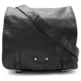 Balenciaga-Balenciaga Leather Shoulder Messenger Bag Black-Black
