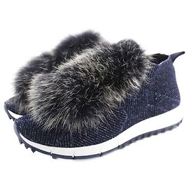 Jimmy Choo Star Sneakers with Fox Pompons Navy blue