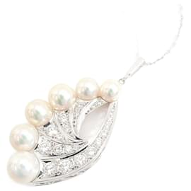 Autre Marque-MIKIMOTO Pearl Diamond Necklace K14WG-White