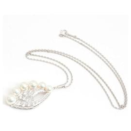 Autre Marque-MIKIMOTO Pearl Diamond Necklace K14WG-White