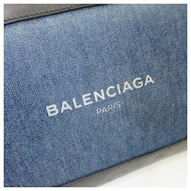 Balenciaga-Balenciaga Denim Canvas Leather Clutch-Blue