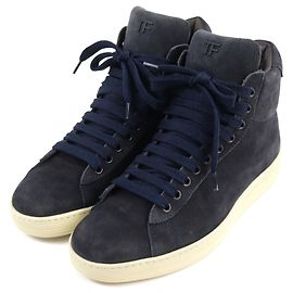 Baskets hautes en cuir suédé Tom Ford Bleu Marine